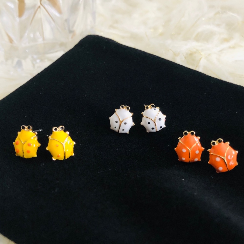 18K Orange Ladybug Earrings - Picture 4 of 8